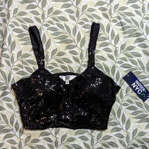 Madden NYC Sequin Crop Top with V Notch Sz Small NWT